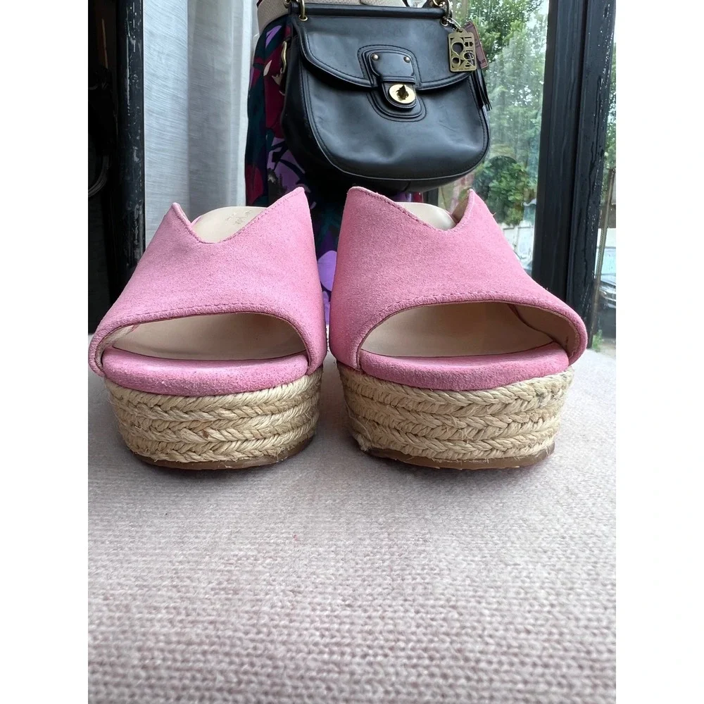 KATE SPADE Thea Pink Suede Wedge Sandals Espadrille Mules 7.5 LNWOT